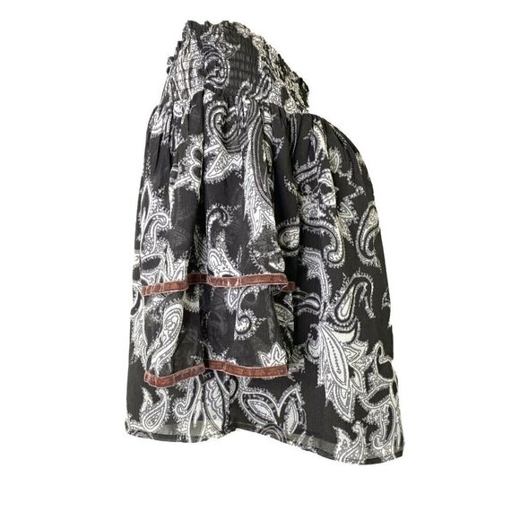 LOFT Women's Small Off Shoulder Cropped Hippie Boho Ruffled Blouse Paisley Black - Picture 4 of 10